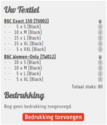 screenshot van prijsberkenening bedrukking t-shirts